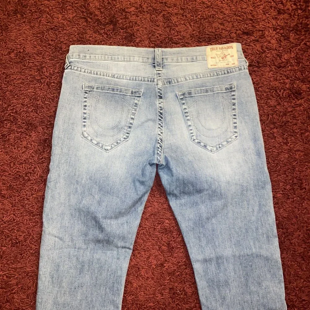 True Religion Rocco Relaxed Skinny Jeans Mens 38 Blue Distressed Denim Pants